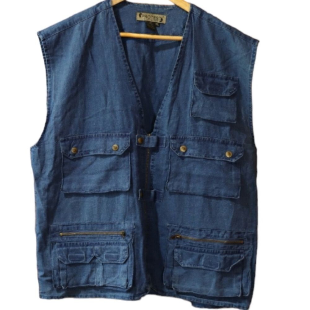Protest Clothing Denim Fishing Vest Utility Streetwear Layered XL